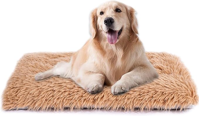 Machine Washable Dog Bed, Deluxe Plush Dog Crate Pad and Cat Bed, Anti-Slip Bottom Kennel Pad Mat, Fuzzy Pet Beds for Large, Medium, Small Dogs Breeds (Light Coffee, 24.0"L x 18.0"W x 3.0"Th x 1 PACK)