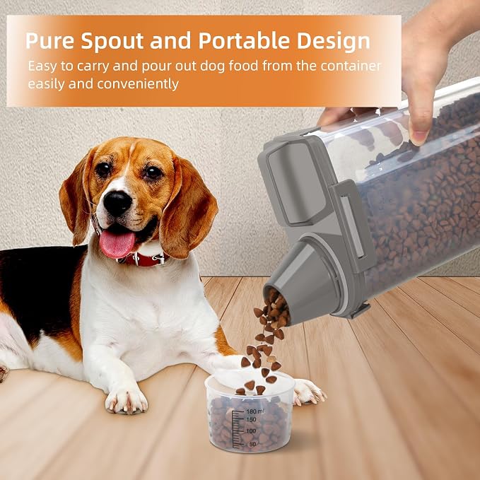 LEAWALK Airtight Small Cat Dog Pet Food Storage Containers BPA Free, with Large Pour Spout/1 Measuring Cup/ 4 Safety Locks and Double-layer Silicone Strip (Olive Gray x 2, 3L-2pack)