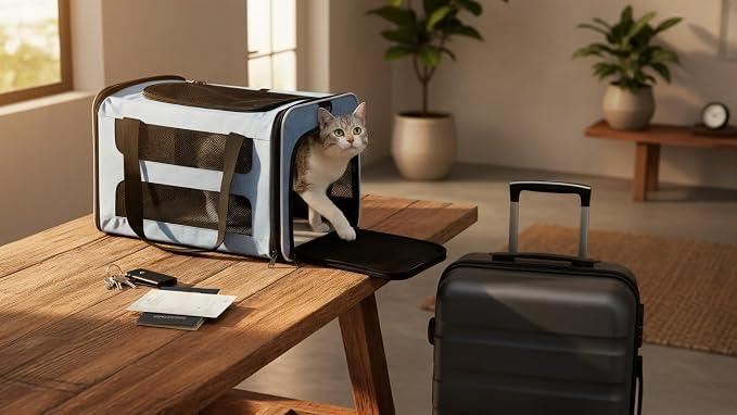 Cat Carrier Soft-Sided Travel Bag for Medium to Large Cats Over 15lbs, Small Dog Carrier Crate Top Entry Breathable Mesh Puppy 12 Pounds, Pet Rabbit Carrying Cage Kennel Collapsible Navy