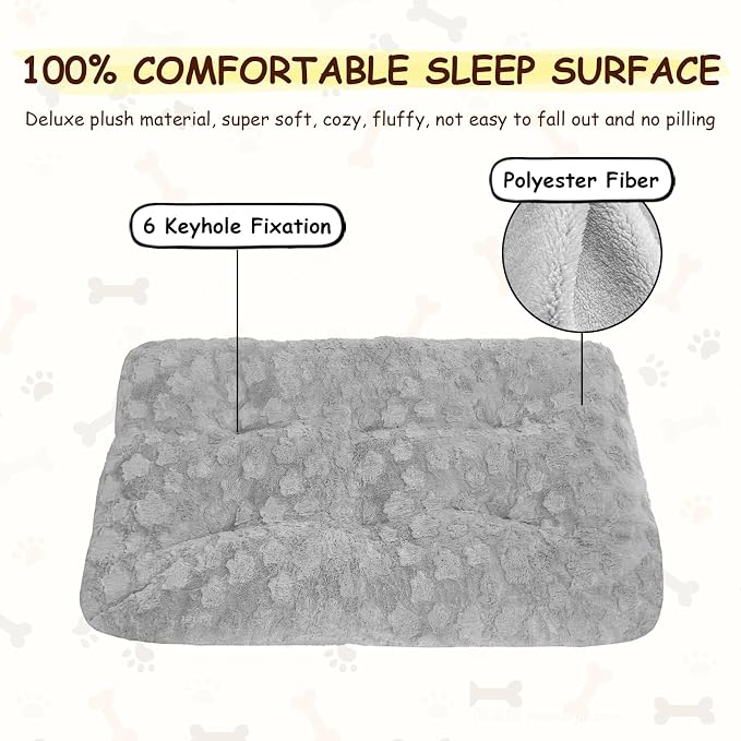 Washable Dog Bed for Small to Large Dogs, Calming Anti Anxiety Medium Dog Bed, Deluxe Plush Faux Fur Crate Beds, Comfy Fluffy Kennel Pad Pet Sleeping Mat with Non-Slip Bottom, 41"x27", Gray