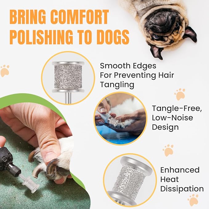 CAELUM 2 Pack Diamond Dog Nail Grinder Bits, Dual Grit 60/120 & 80/120 for Large and Small Dogs, 1/8" Shank Compatible with Dremel Rotary Tools, Low Noise Pet Nail Trimmer Attachment