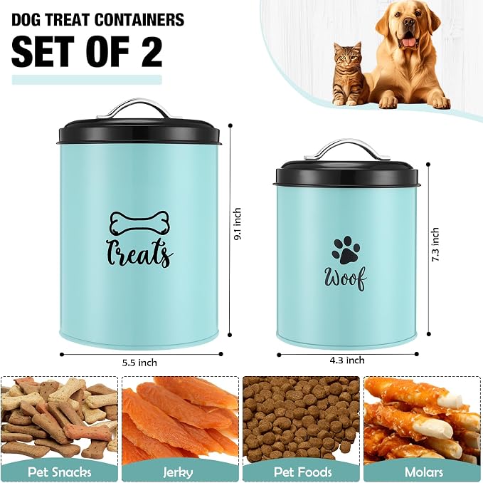 Honeydak 2 Pack Dog Treat Container Metal Pet Food Jar with Lid Cookie Container Gifts for Dog Lovers for Farmhouse Housewarming Gift Kitchen Counter Treat Jar Food Storage for Pet