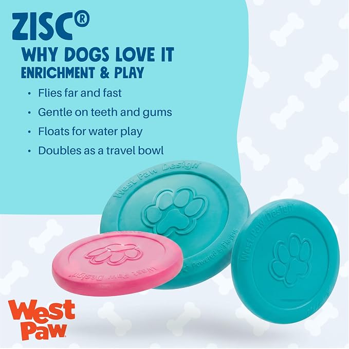WEST PAW Zogoflex Zisc Dog Flying Disc, High Flying Aerodynamic Disc for Dogs Puppy – Lightweight, Floatable Disc for Fetch, Tug of War, Catch, Play – Doubles as Food/Water Bowl, Small 6.5", Teal