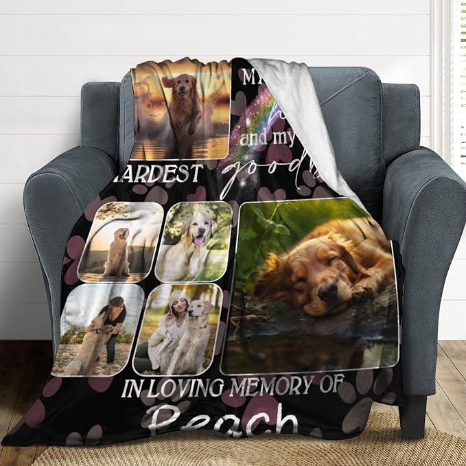 Artsadd Personalized Dog Photo Custom Memorial Throw Blanket, 40x50 inches, Black, Fleece, Custom Pet Memorial Blanket, Blanket, Perfect for Napping, Camping, Travel