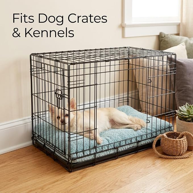 Small Dog Bed for Crate,22 Inch Washable Dog Crate Pad for Dog Cages,Soft Jacquard Flannel Puppy Kennel Bed with Anti-Slip Bottom,Fluffy Dog Mat for Small Dogs,Sage Green