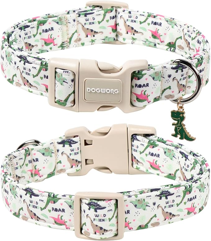DOGWONG Dinosaur Dog Collar-Cute Dog Collar Adjustable Comfortable Cotton Boy Dog Collars for Small Medium Large Dogs, Large