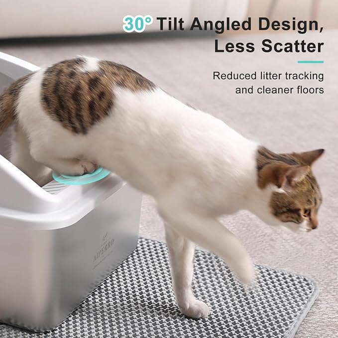 AIPERRO Stainless Steel Litter Box | XXL Deepened 8" Design Metal Cat Box | High Sided with Lid for Big Cats | Anti-Urine Leakage | Non-Stick Bottom & Easy to Clean | Includes Litter Mat & Metal Scoop