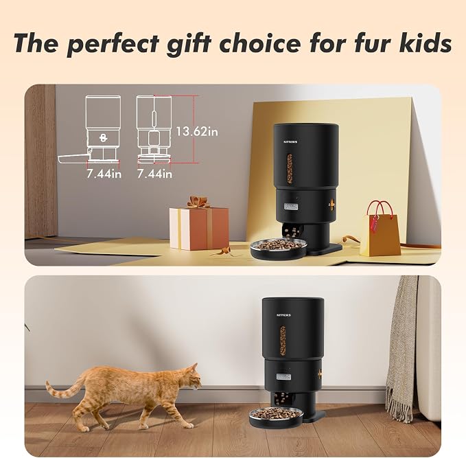 Automatic Cat Feeder - 5L Anti-Clog Cat Food Dispenser Keeps 2-15mm Dry Food Fresh, 10s Voice, 1-6 Meals/Day, Programmable Portions, 180-Day Battery Life, Easy to Clean Auto Pet Feeder for Small Dog