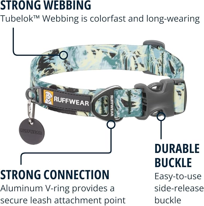Ruffwear, Front Range Dog Collar, Adjustable Tubelok Webbing, Lightweight, Side Release Buckle, Aluminum V-Ring, Durable for Everyday Use, Sweeping Sage, 14"-20"
