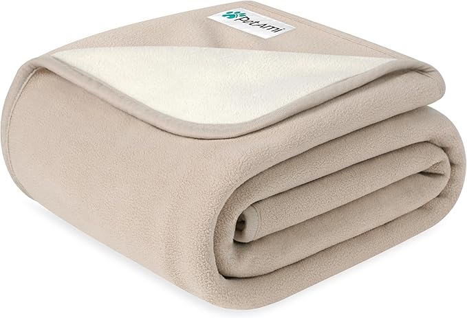 PetAmi Waterproof Dog Blanket for Couch, Pee Proof Reversible Cat Blanket for Sofa Bed Furniture Protector, Soft Fleece Washable Pet Throw for Dogs Cats Puppies Kittens, 60x80 Taupe Beige