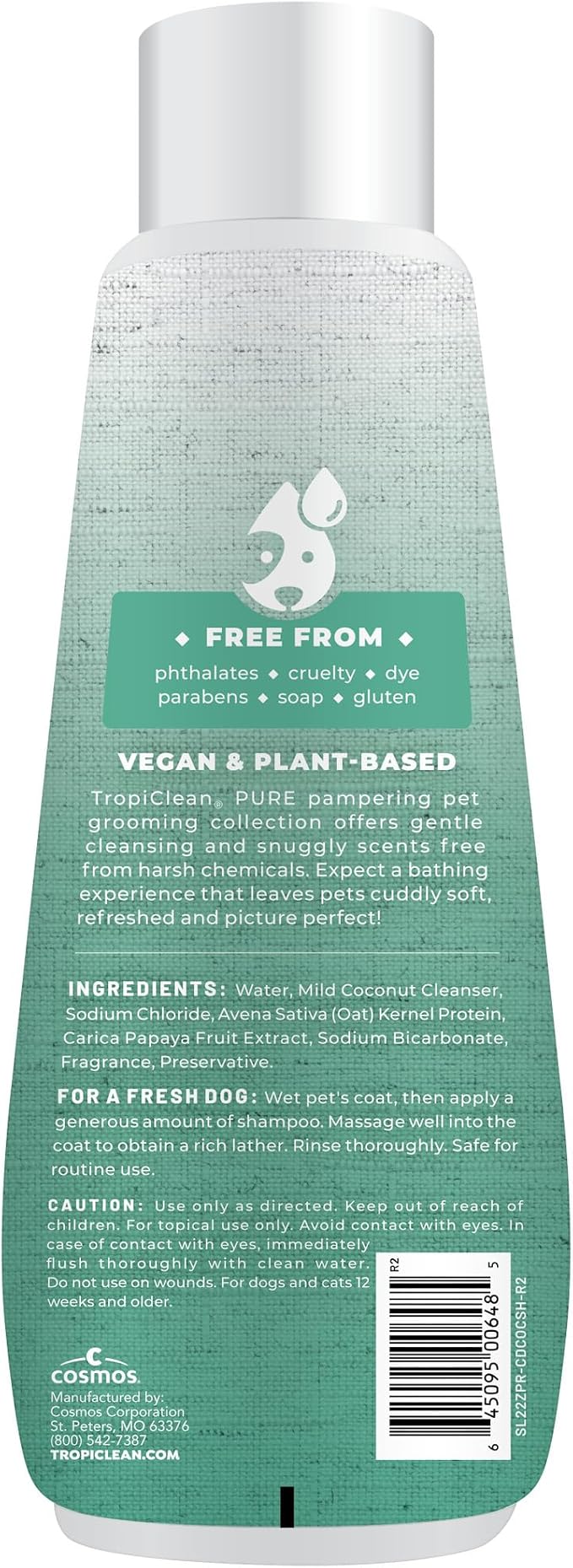TropiClean Pure Deodorizing Dog Shampoo for Smelly Dogs, Papaya Scent, 22oz