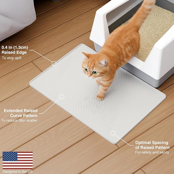 Cat Litter Box Mat - SM Small Medium Size 24 x 17 in, Water Proof, Kitty Litter Trapping Mat, Easy to Clean, Scatter Control, Odorless, Pet Supplies for Indoor Cats, Beige Gray