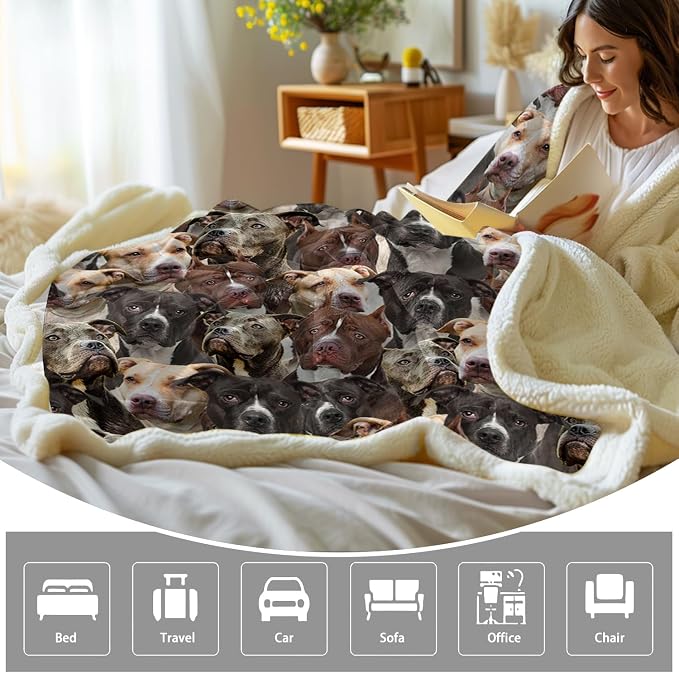 BlessLiving Pitbull Blanket and Throws for Adults - Fuzzy Dog Blanket, Cute Pit Bull Sherpa Fleece Throw (60" x 80")