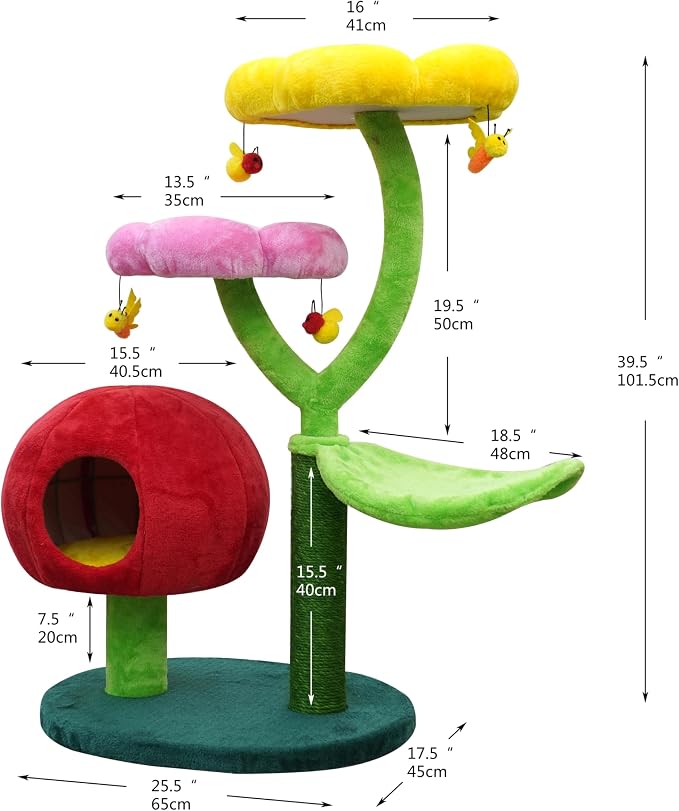 Catry Flower Cat Tree with Hideaway Condo, 3 Perches and Scratching Posts | Aesthetic floral cat condo tower for indoor cats, features durable sisal scratching posts, cozy plush flower beds & perches