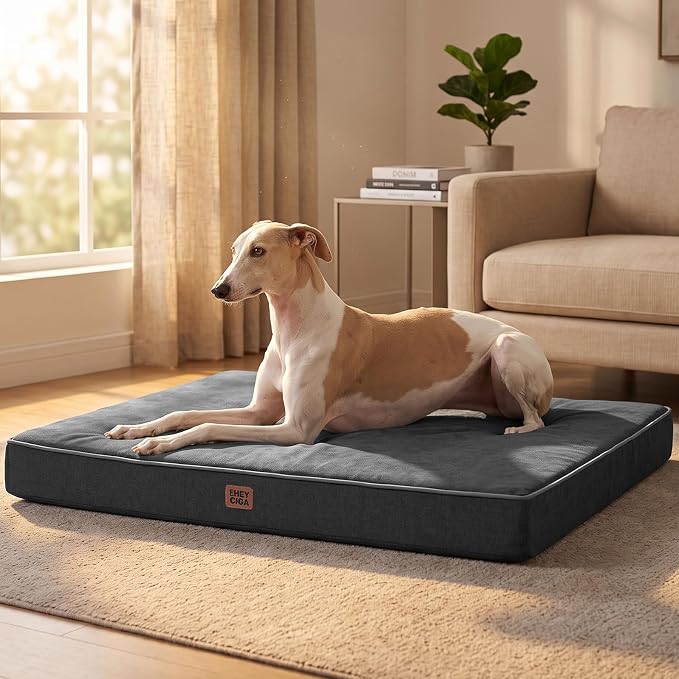 EHEYCIGA XL Orthopedic Dog Crate Bed Washable, 41x27Inch, Dark Grey | High Density Egg Crate Foam, Waterproof Liner, Removable Easy Clean Cover, Non-Slip Bottom, Fits Crate, Floor and Sofa