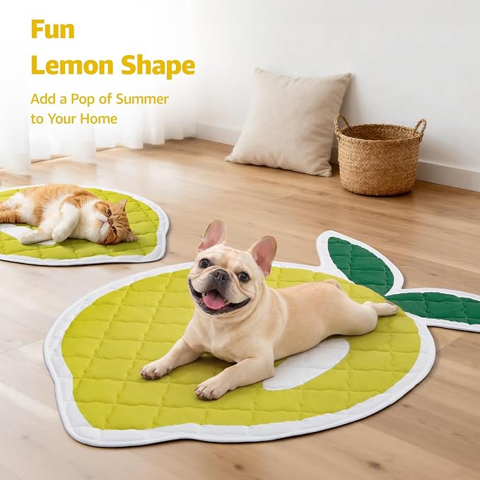 LOOBANI Dog Cooling Mat 38"x50"- Cute Lemon Design Cooling Mat for Dogs (Cool & Warm Side), Waterproof Self-Cooling Mat for Crate, Floor, Car for Small Dogs, Cats, Pet, Yellow 38x50 in