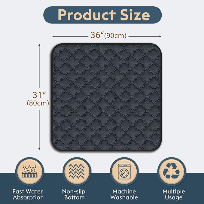 FunFurry Washable Puppy Pads - 2 Pack Reusable, Waterproof Training Pads, Guinea Pig Cage Liner with Non-Slip Backing (Dark Grey, 31" X 36")