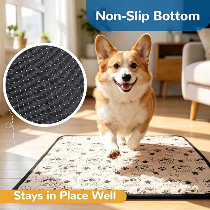 BAEJMJK Washable Dog Pee Pads, Reusable Dog Crate Mats Puppy Training Pads, 4-Layer Super Absorbent Waterproof Non-Slip Leak-Proof Ideal for Potty, Crate, Playpen & Travel(18"x24",Coffee 1-Pack)