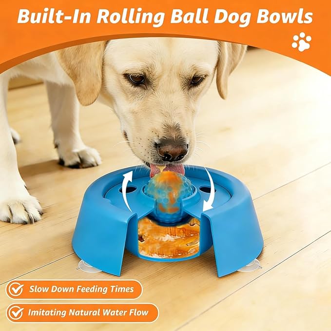 Slow Feeder Dog Bowls for Liquid Treat, Dog Enrichment Rolling Ball Lick Bowl, Non Slip Dogs Licking Bowl for Small Large Medium Breeds for Yogurt Bone Broth Food Dietary Supplement/Post-op Nutrition