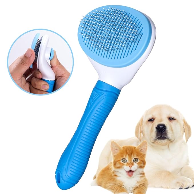Aogeili Self-Clean Slicker Brush, Deshedding Comb for Dogs Cats Rabbits | One-Click Release Removes Loose Undercoat, Mats & Tangles, for Long & Short Hair Shedding Pets