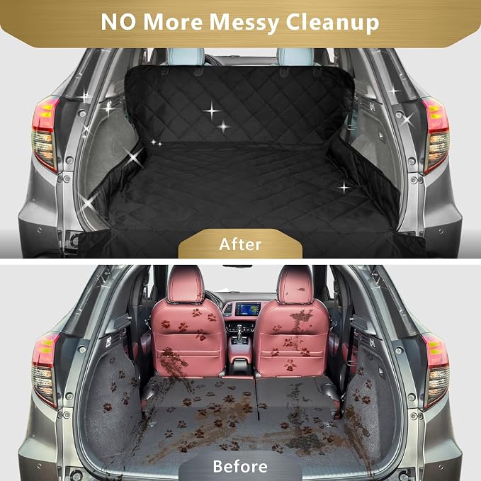 F-color SUV Cargo Liner for Dogs, Upgraded Extra Large Water Resistant Pet Cargo Cover Dog Seat Cover Mat for SUVs with with Bumper Flap for Full-Size SUVs Vans, Black