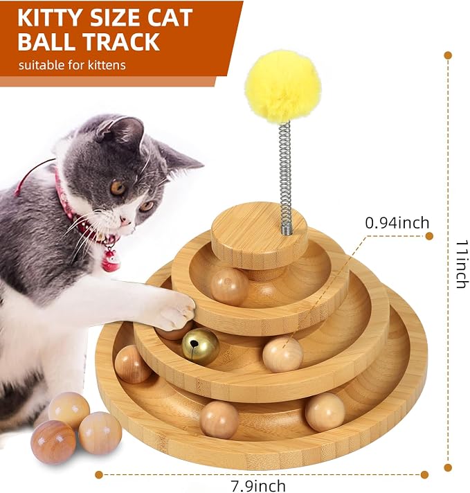 DoogCat Cat Ball Track Toy,Kitty Toys Roller,3-Level Ball Tower with 9 Removable Balls,Interactive Cat Toy, DIY Circle Fun Toy for Kitten Mental Physical Exercise - Medium Size