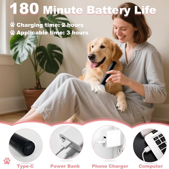 Consss Dog Nail Grinder Quiet, Easy to Use Pet Nail Grinder with Led Lights, 7500 RPM Dog Nail Clippers for Large Dogs Medium Small Dogs & Cats, Continuous 3-Hour Battery Life