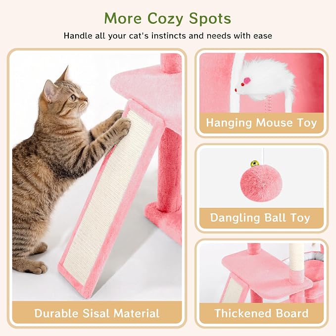 Multi-Level Cat Tree with 2 Cozy Condos, 89" Tall Cat Tower for Large Cats, Heavy Duty, Scratch Posts & Perches (Pink)