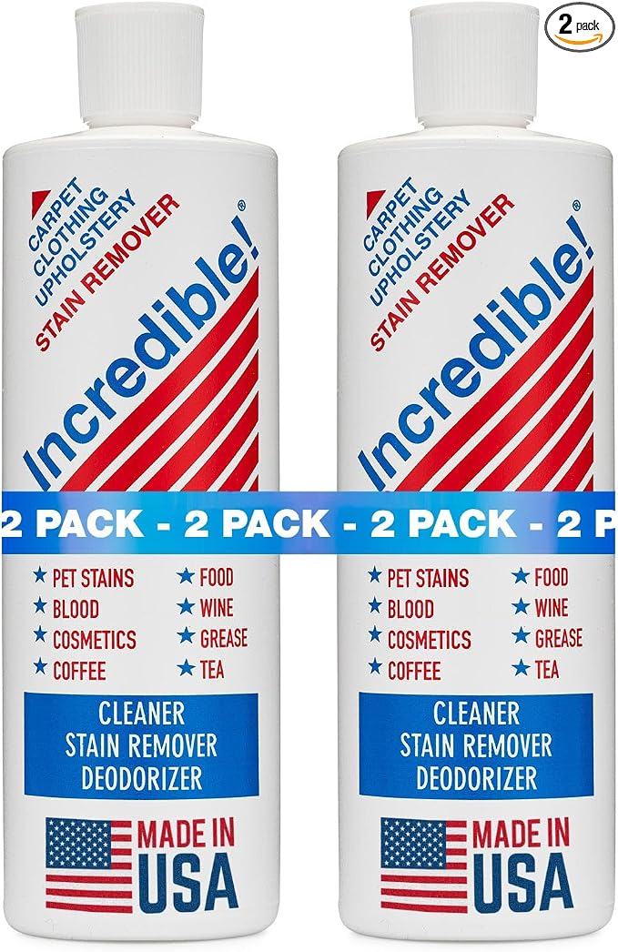 INCREDIBLE! Stain Remover | Instant Spot Remover for New & Old Stains | Cleaner, Stain Removal, Deodorizer - For Blood, Red Wine, Coffee, Urine & Pet Stains | Carpets, Laundry & Upholstery | 2 Pack