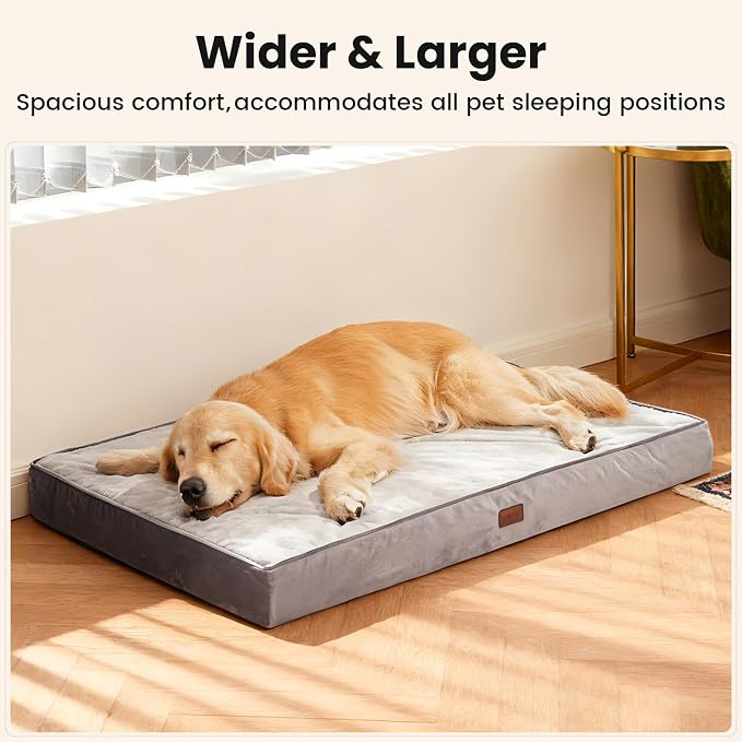 OhGeni Orthopedic Waterproof Dog Bed for Large Dogs, Machine-Washable Removable Cover in Easy-Clean Fabric, Reversible Memory Foam & Easy-Carry Handle, Wider and Larger, 44 inch (Gray)