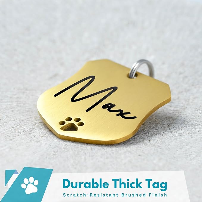 Ultra Joys Dog Tags Personalized for Pets - Hollow Paw Custom Pet ID Tag - Engraved Dog Tag for Small, Large Dogs - Small Badge in Gold