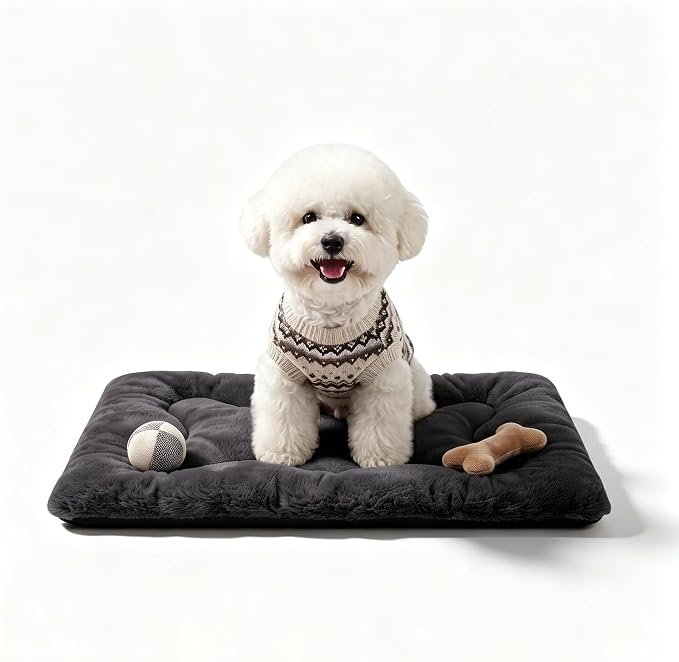 Dog Bed 24" for Metal Crate Pad, Washable Kennel Mat for Small Puppy & Cats | Soft faux rabbit fur, non-slip,machine wash/dry, plush cushioning, for crates, floors & travel, multiple sizes for all breeds