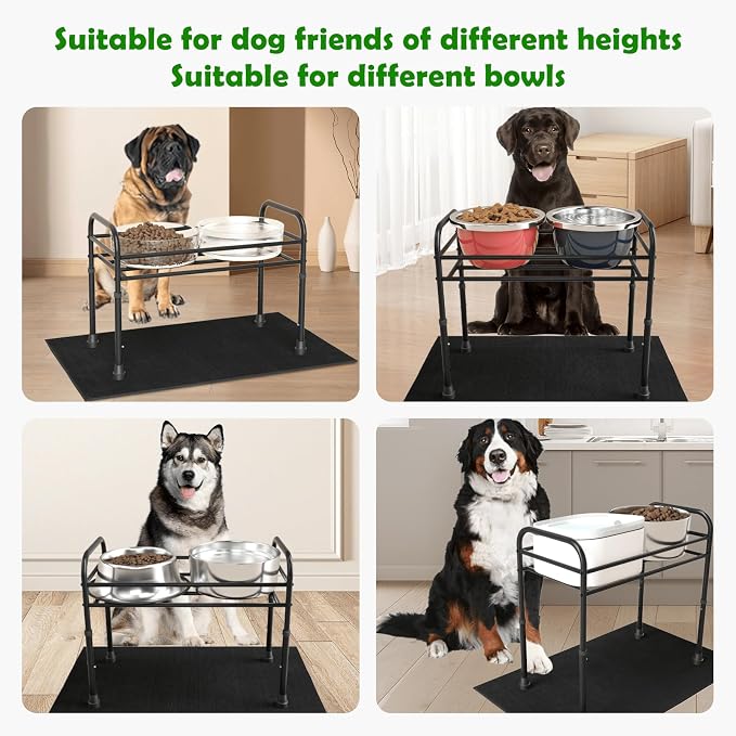 Extra Large & Tall Metal Raised Dog Bowl Stand for Extra Large Dogs, Table Steel Frame Dog Bowls Stand with Mat,Non-Slip,Adjust to 4 Heights 15"-22", Holds 4"-10.5" Diameter Bowl (Not Included)