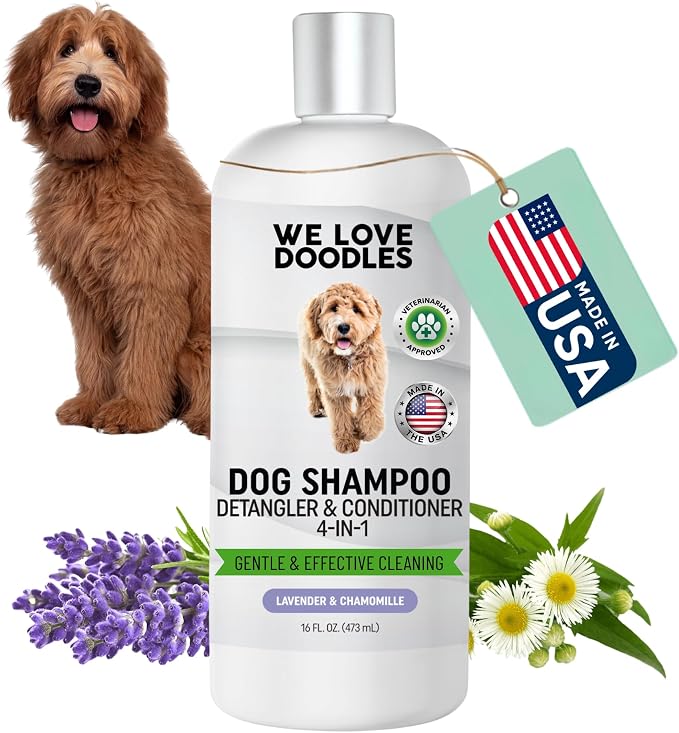 Dog Shampoo, Conditioner & Detangler, Hypoallergenic Tearless Lavender 16OZ | For Sensitive Itchy Skin, Hypoallergenic, Tearless, Best Shampoo For Smelly Dogs, Goldendoodle, Poodle & Doodle, Made in USA
