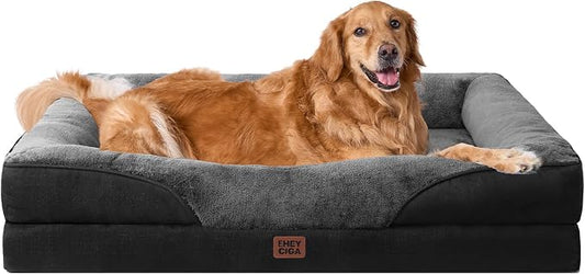 EHEYCIGA Orthopedic XL Dog Bed for Large Sized Dog, 42x30 Inch Extra Large Memory Foam Dog Couch Bed with Sides, Waterproof Liner & Washable Removable Cover, Bolster Pet Sofa, Grey/Black
