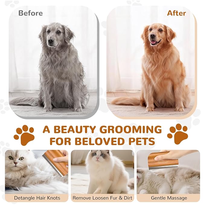 Pawaboo Deshedding Brush for Dogs & Cats, Dog Hair Removal Comb | Grooming Shedding Brush with Ergonomic Gripping for Short Hair Dogs and Cats, Hangable Pet Cleaning Comb Supplies, 5.1 Inch
