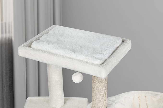 AIWIKIDE Cat Tree Has Scratching Toy with A Ball Activity Centre Cat Tower Furniture Jute-Covered Scratching Posts (Beige, 36.6'')