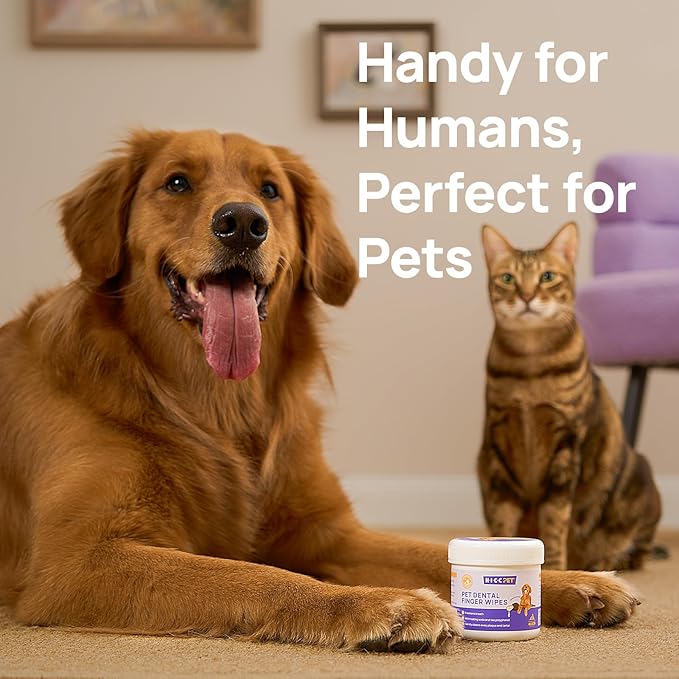 HICC PET Teeth Cleaning Finger Wipes for Dogs & Cats, Daily Oral Care Dental Wipes, Dog Toothbrush Alternative for Teeth & Gum Cleaning, Soft Textured Finger Wipes for Puppies, Adult Dogs & Small Pets