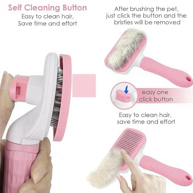 Self-Cleaning Slicker Brush, Dog Cat Bunny Pet Grooming Shedding Brush, Easy to Remove Loose Undercoat, Pet Massaging Tool Suitable for Pets with Long or Short Hair (Baby Pink)