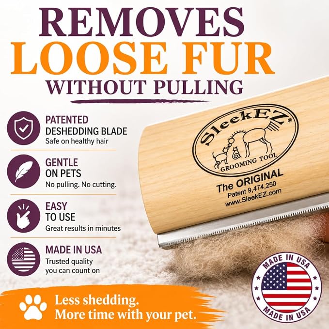SleekEZ Dog Brush for Shedding | Patented Deshedding Dog Brush | Pet Hair Remover for Short, Medium & Long Coats | Made in USA | 5 Inch