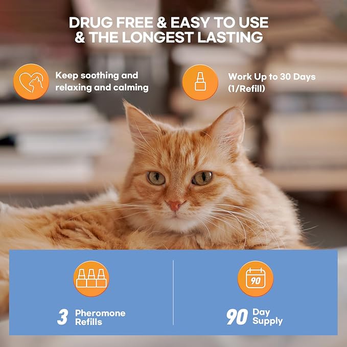 Cat Calming Pheromone Diffuser Refills: Cat Calming Pheromones Diffuser Refills - Reduces Stress & Anxiety Calming Pheromone Diffuser Refill for Cat - 3 Refills / 90 Day Supply