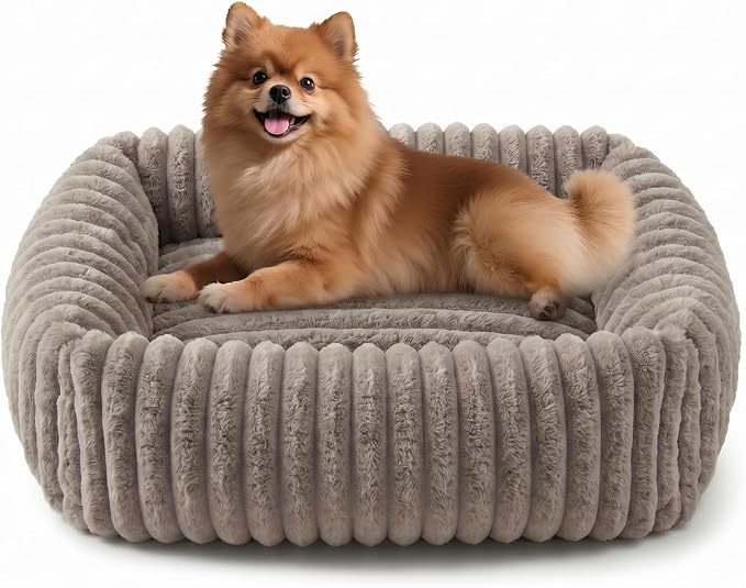 FURTIME Dog Bed for Small Medium Dog, Washable Orthopedic Pet Bed with Removable Cover, Rectangle Soft Calming Sleeping Puppy Bed Durable Pet Cuddler with Anti-Slip Bottom