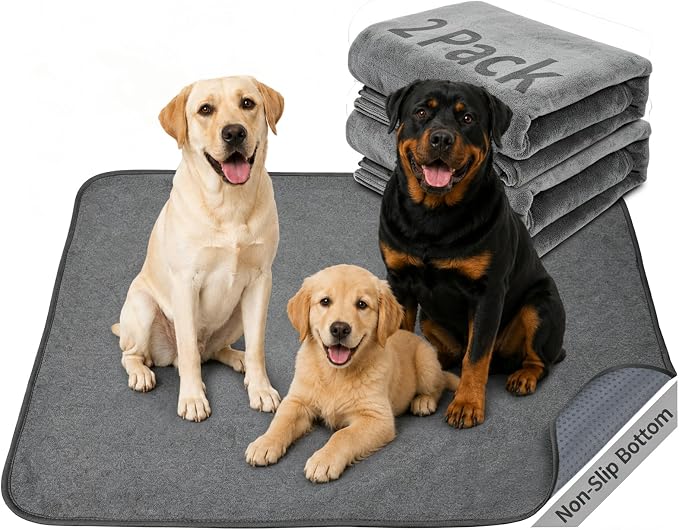 Dog Pee Pads Washable, 2 Pack Dog Training Pads with Non-Slip Bottom, 31x36 | Waterproof, Fast Dry, Reusable Playpen Mat, Floor Mat for Puppy, Dog Training, Senior Dog Incontinence, Housebreaking