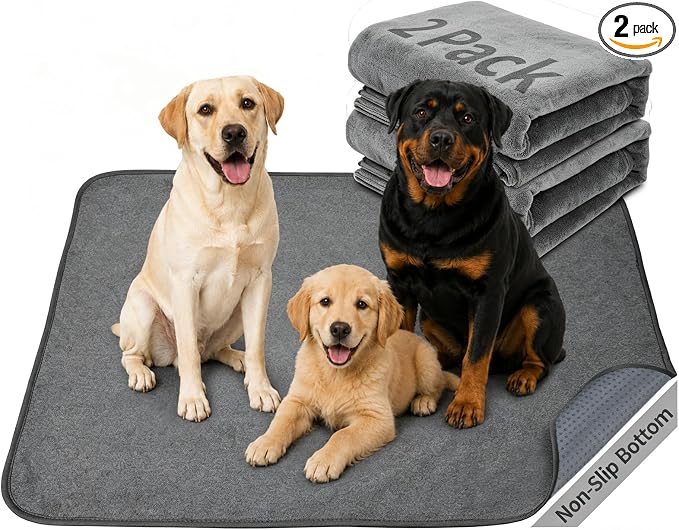 Washable Dog Pee Pads, 2 Pack, 36x48 Reusable Puppy Pads, Waterproof | Leakproof Dog Mats, Non-Slip Puppy Training Pads for Whelping, Playpen, Crate, Senior Dog Incontinence, Housebreaking