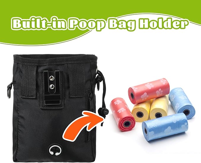 Dog Treat Training Pouch, Dog Treat Pouch Puppy Treats Pouches 3 Ways to Wear for Pet Training with Multiple Pockets Built-in Poop Bag Dispenser