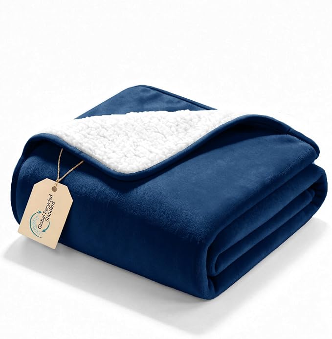 gogobunny Waterproof Bed Blanket, Reversible Sherpa Fleece Throw Blanket for Dog Puppy Cat, Furniture Cover Protects Bed Couch Sofa from Liquid Pee and Pet Fur (Navy Blue, 25x35 inches)