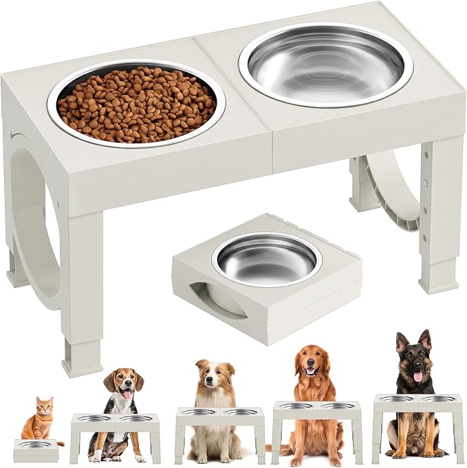 XIAZ Elevated Dog Bowls Large Breed Raised Dogs Bowl Stand Large/Medium Sized Dog Stainless Steel Food Water Bowl Stands 5 Heights Adjustable 9/11/12/14in Pet Feeder Dish Station