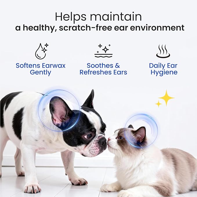 Itch Relief Natural Ear Cleaner for Dogs & Cats 8.45 oz | pH Balanced, No-Sting, Manuka Honey & Green Tea, Itch Relief, Odor Eliminating, Yeast Prevention for Dogs & Cats