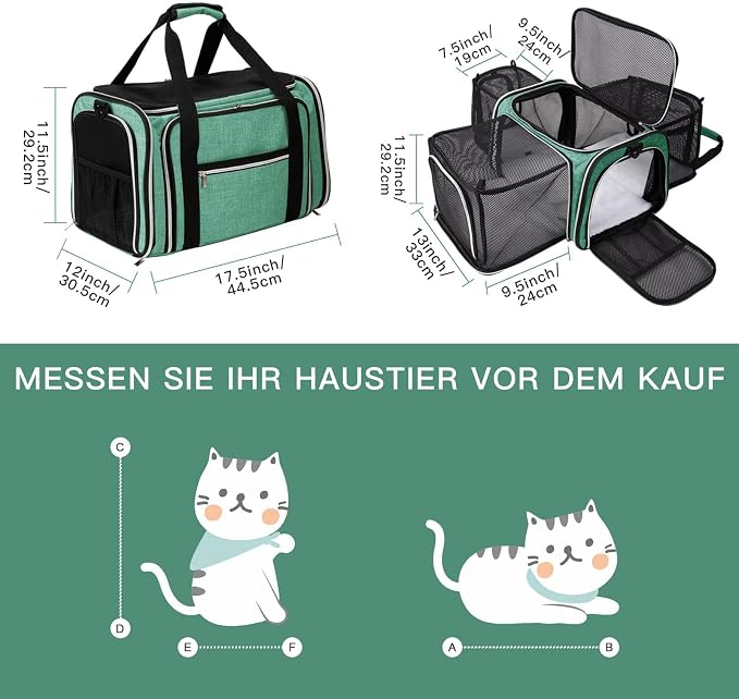BAGLHER Cat Carrier Bag,Airline Approved Pet Carrier Soft Side Pet Travel 5 Sides Open Doors 3 Sides Expandable Foldable Dog Carrier with Fleece Pad