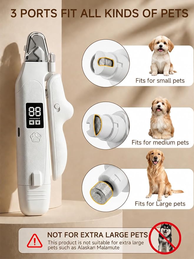 Dog Nail Clippers with Light, 2-in-1 Nail Clipper & Grinder Trimmer for Large Medium Small Dogs Cats, USB Rechargeable, Dual LED Quick Sensor & Safety Guard Portable Home Pet Grooming Tool